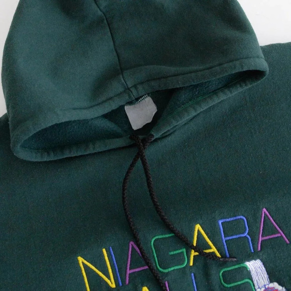 Vintage 90S Niagara Falls Canada Embroidered Green Boxy Fit Pullover Sweatshirt - Picture 9 of 9